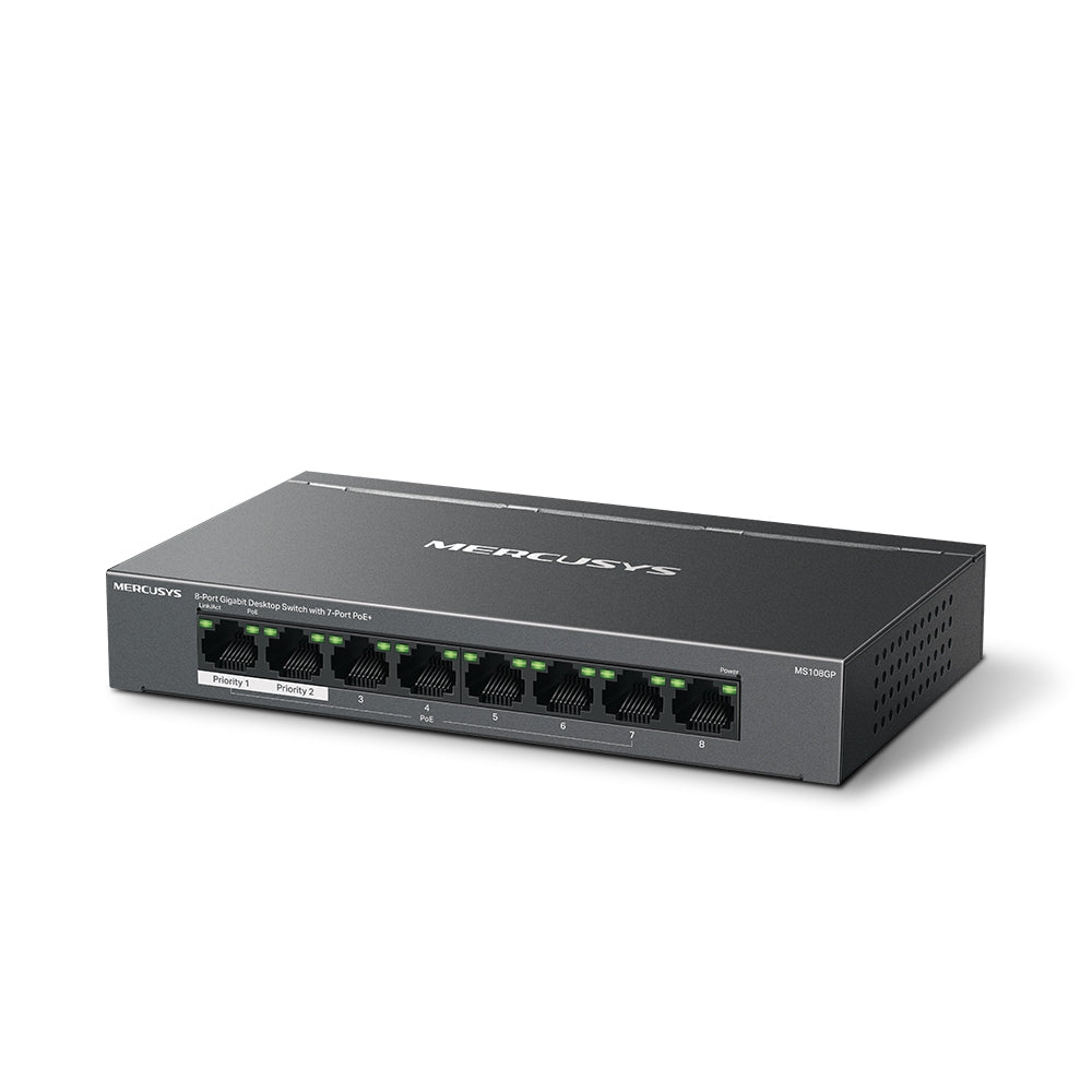 Mercusys MS108GP 8-Port Gigabit Desktop Switch with 7-Port PoE+ Mercusys MS108GP 8-Port Gigabit Desktop Switch with 7-Port PoE+